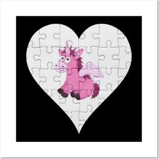 Jigsaw  Unicorn Heart Design - Mythical Creature Unicorn Posters and Art